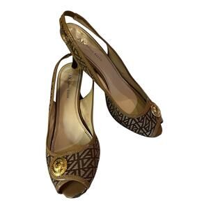 ANNE KLEIN WOMEN PUMP SLING BACK OPEN TOE Brown HEELS SIZE 8M MATINKRR SHOES
